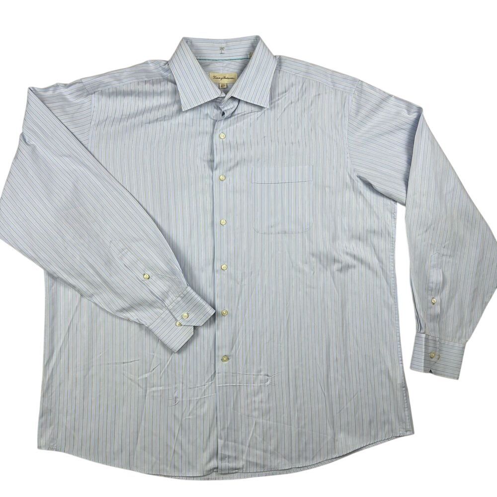Tommy Bahama Shirt Mens XL 17.5‎ Dress Striped Long Sleeve Button Down